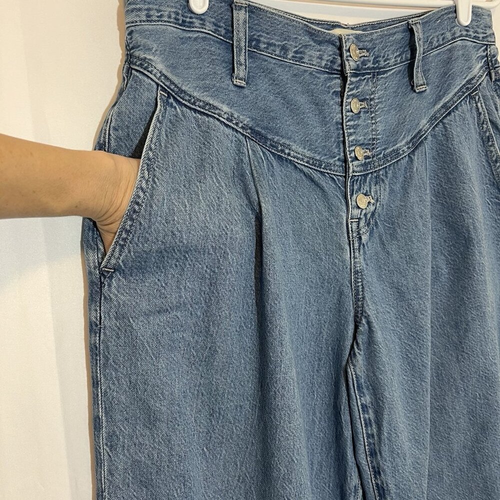 Madewell Women’s Super Wide Leg Jeans Size 31 Blue Button Fly High Rise - Picture 13 of 16